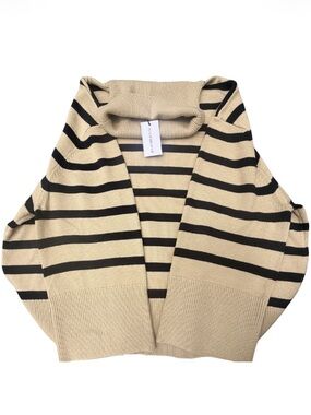 WeWoreWhat Women’s Beige Crewneck Sweater with Black Stripes